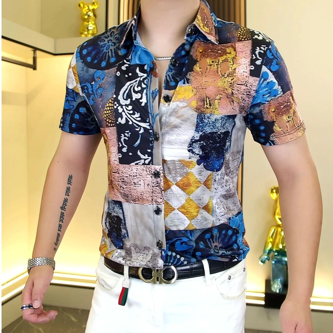 【阿东男装】871夏季高品质时尚夏日风情薄款短袖衬衫