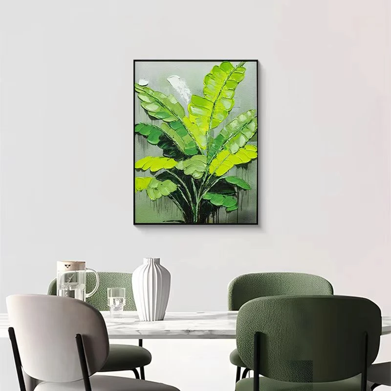 家大业大肌理手工肌理油画客厅装饰画抽象玄关挂画芭蕉叶6080
