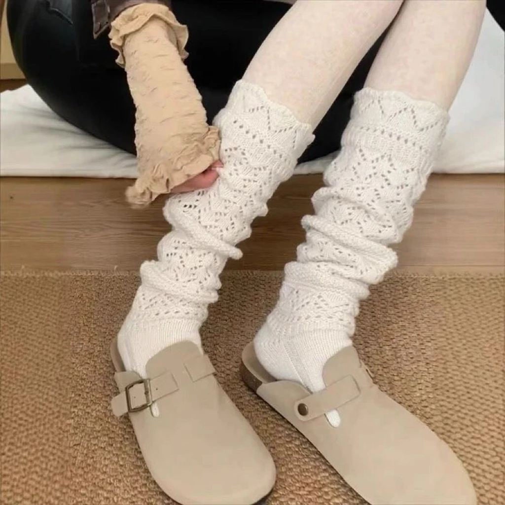 纯色花纹小腿堆堆袜显腿细春秋百搭堆堆复古高级感舒适中筒袜长袜