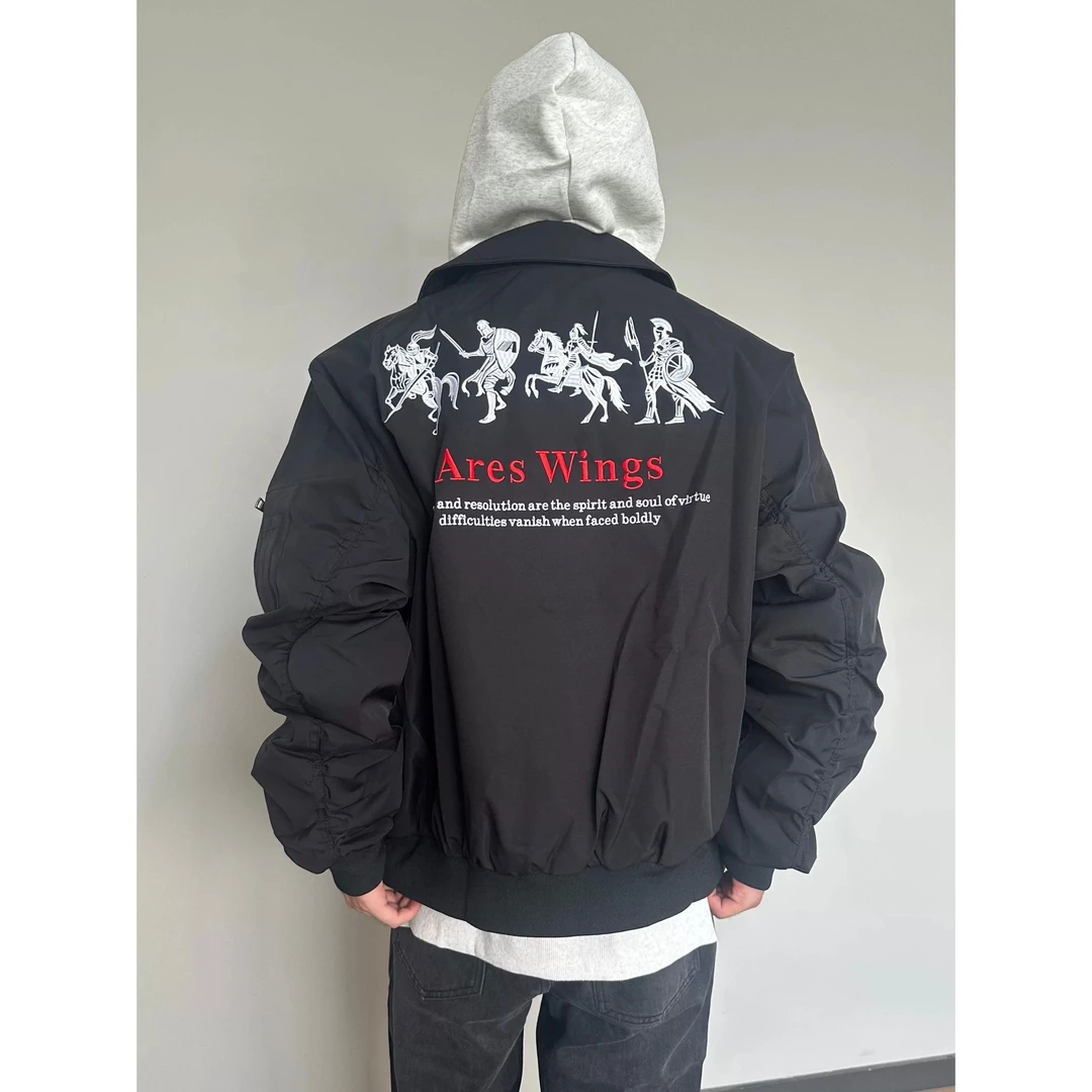 【TQUX官方正品】美式街头品质刺绣字母翻领飞行夹克男女春秋百搭