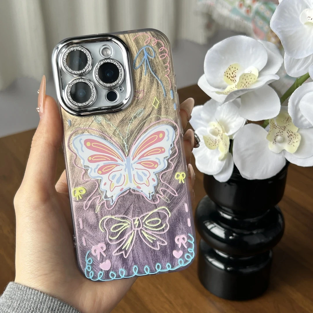 羽毛银彩色蝴蝶适用苹果17手机壳iphone16华为oppo小米vivo防摔54