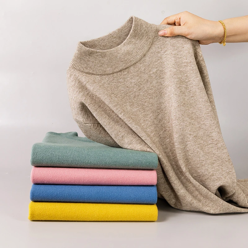 2025秋冬新款安迪绒纯色半高领长袖针织衫宽松百搭套头打底衫