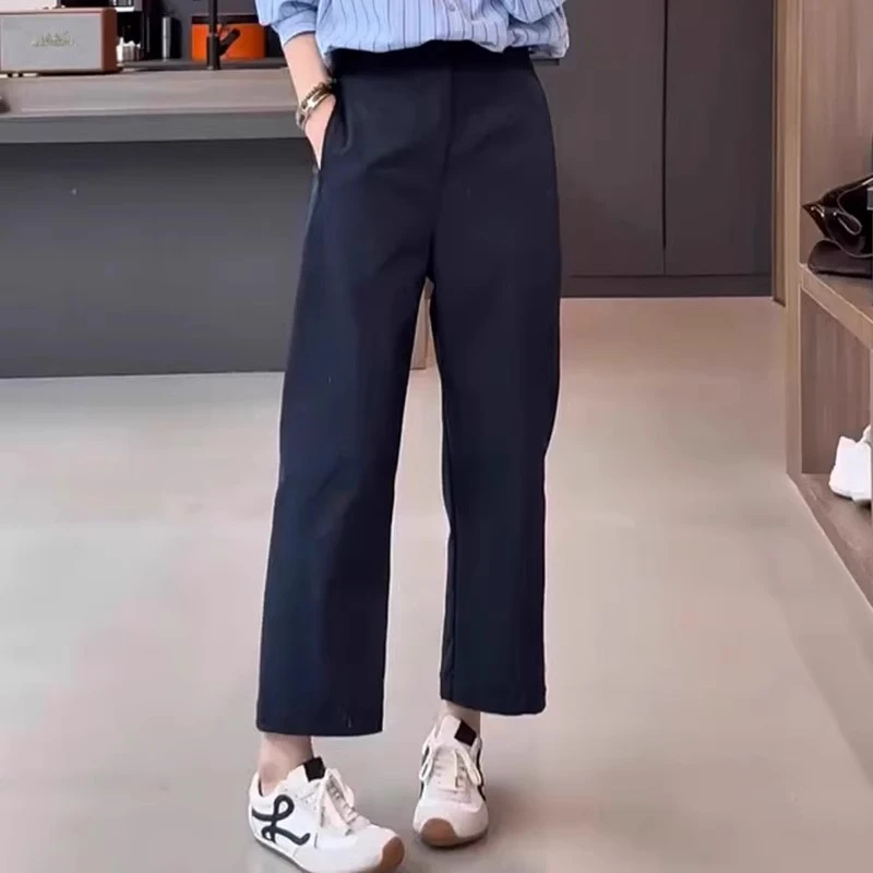 高腰直筒休闲裤女夏季薄款梨形身材小个子宽松显瘦垂感九分阔腿裤