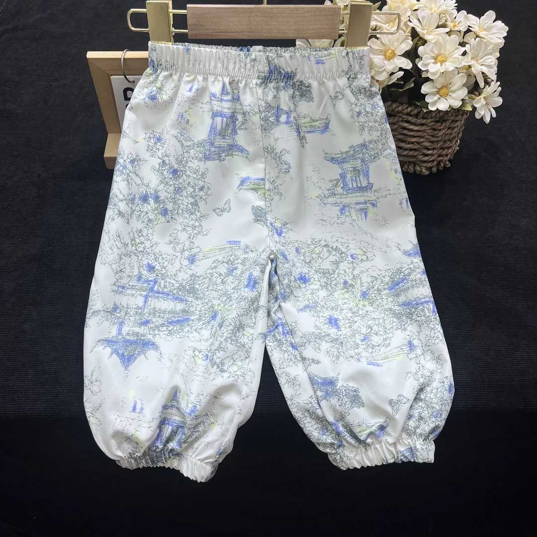 防蚊裤男女宝宝夏季灯笼裤冰丝麻复古炒色轧染中小童空调裤束脚裤