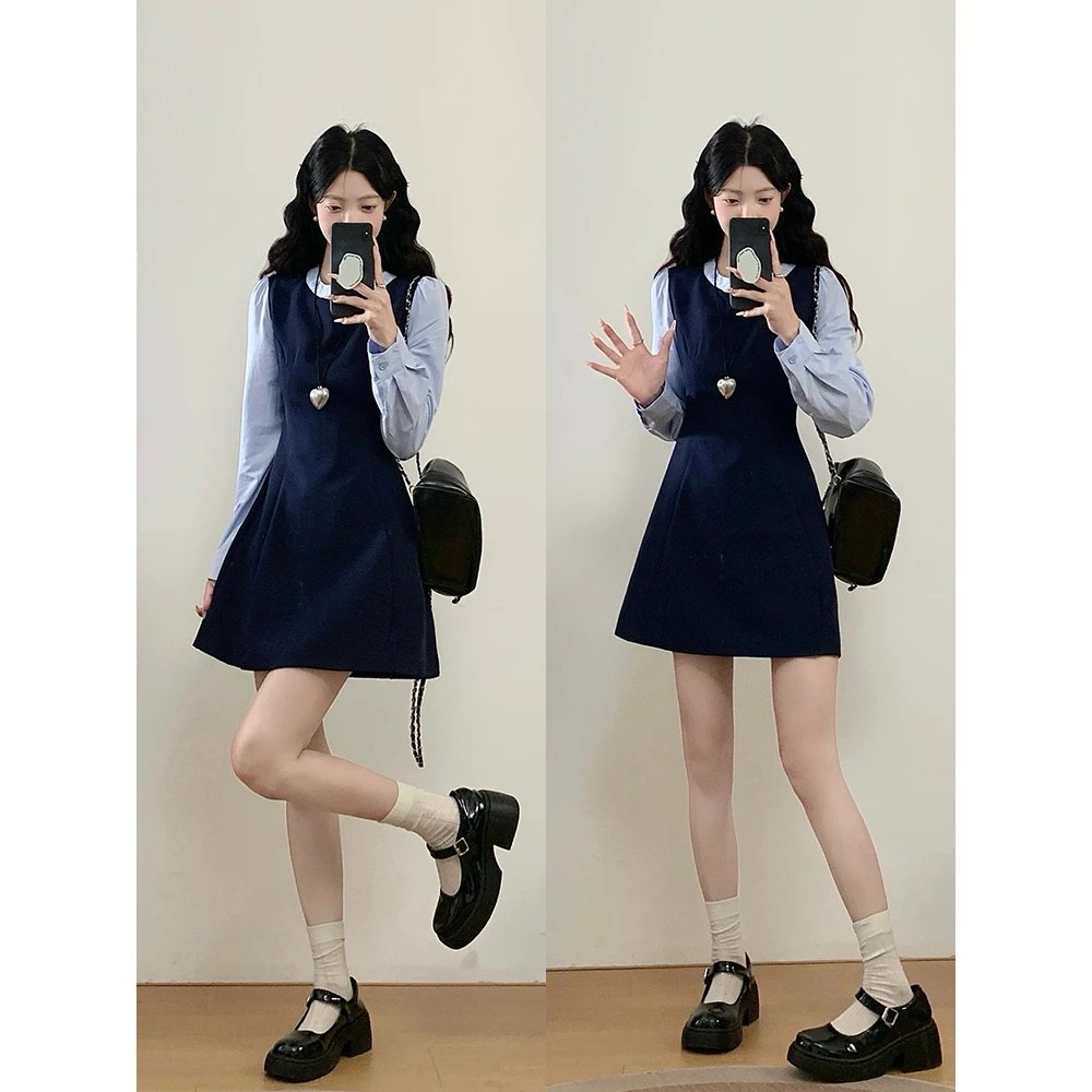 大码女装秋季新款学院风连衣裙收腰显瘦甜美长袖裙子女