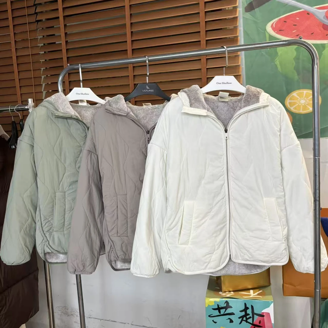 6465日系加绒保暖简约连帽棉衣外套