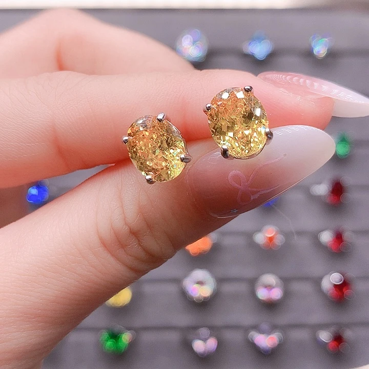 耳饰黄色碧玺银S925镶嵌