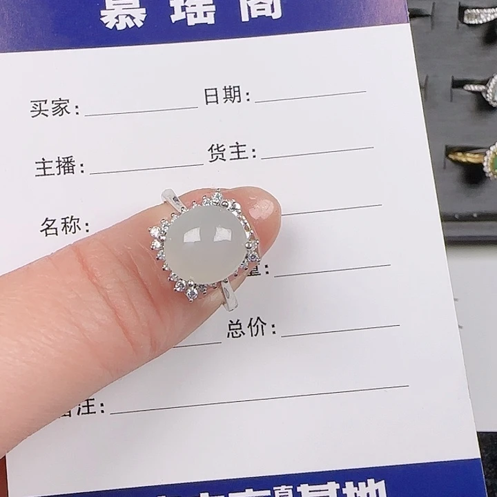 翡翠戒指银S925镶嵌缅甸a翡翠戒指s925银镶