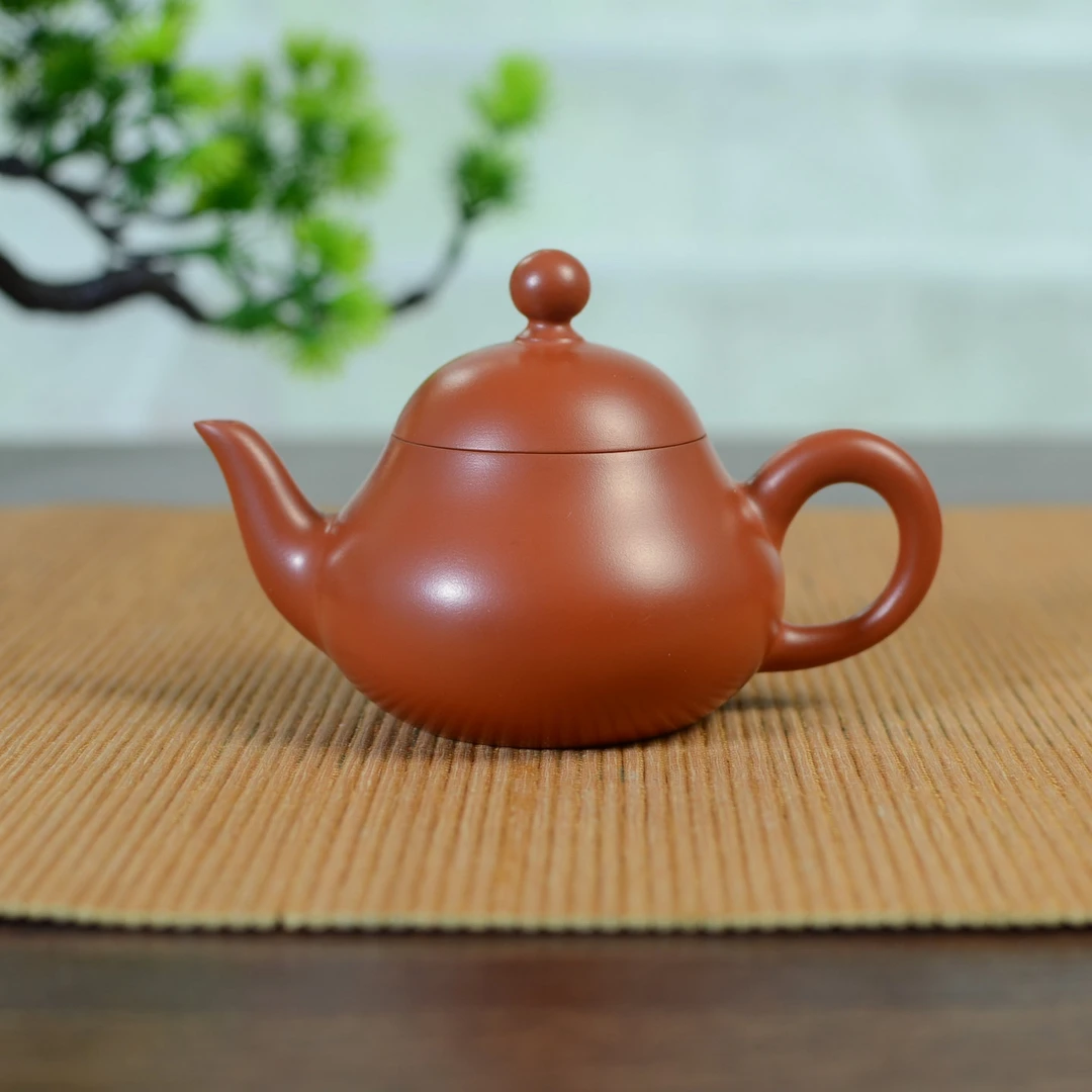 潮州手拉壶全手工紫砂朱泥茶壶梨壶120cc池松荣原矿工夫茶具荣记