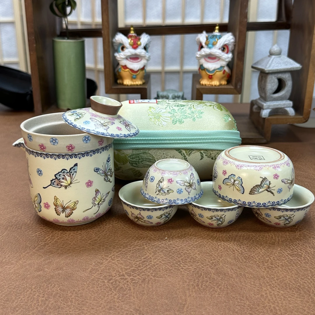 919-汝窑茶具旅行茶具户外便捷式茶具悬停女生专用快客杯一壶五杯