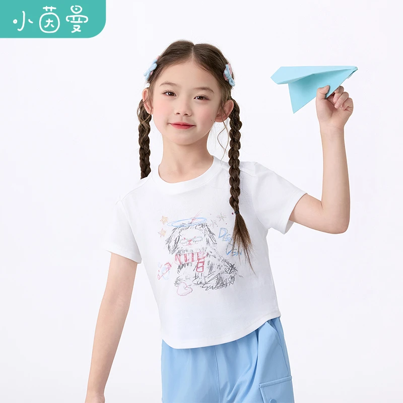 小茵曼童装女童短袖t恤彩钻装饰25秋时尚小狗印花上衣GF33852191