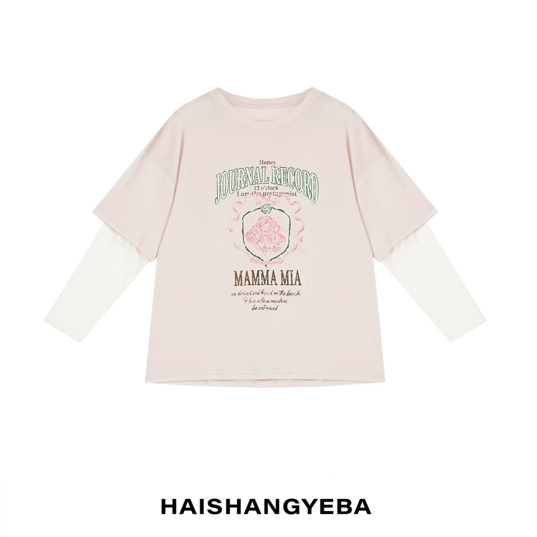 【海上叶爸】新款2025夏季百搭莱赛尔圆领套头宽松图案T恤