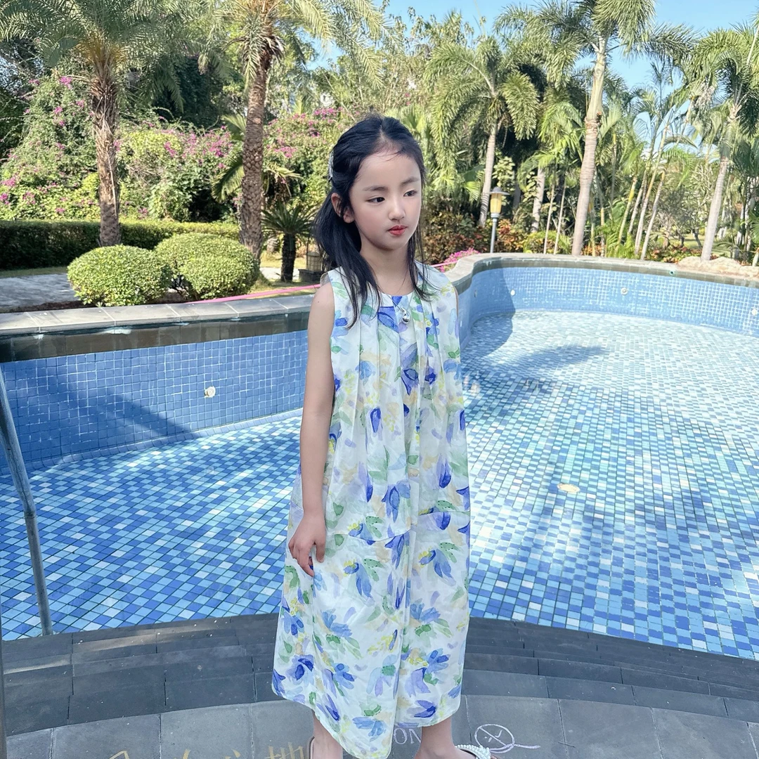 夏季新款女童气质连衣裙无袖碎花长裙儿童洋气连衣裙26031