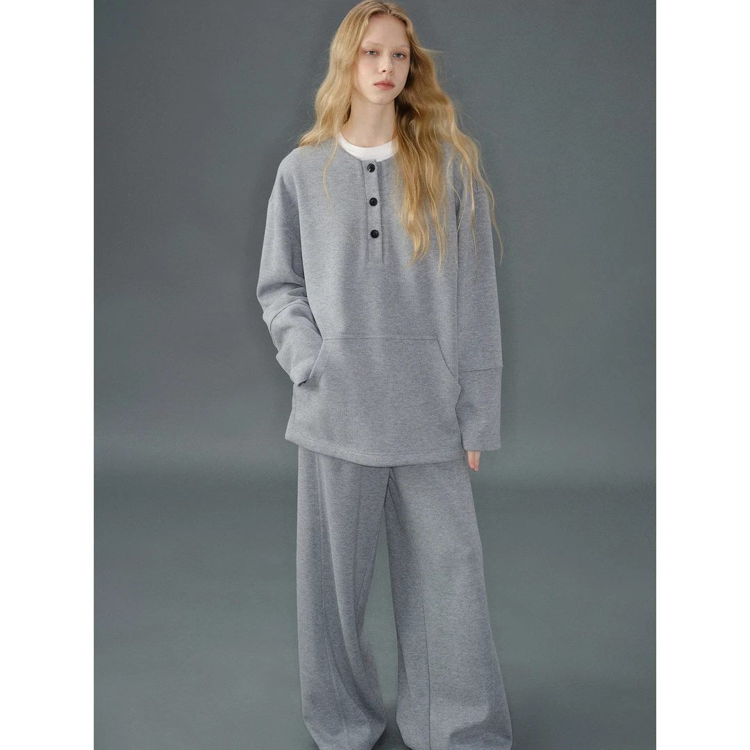 JUSLIN Athflow高克重温暖绒感半门襟圆领卫衣/松紧腰拖地裤K1236