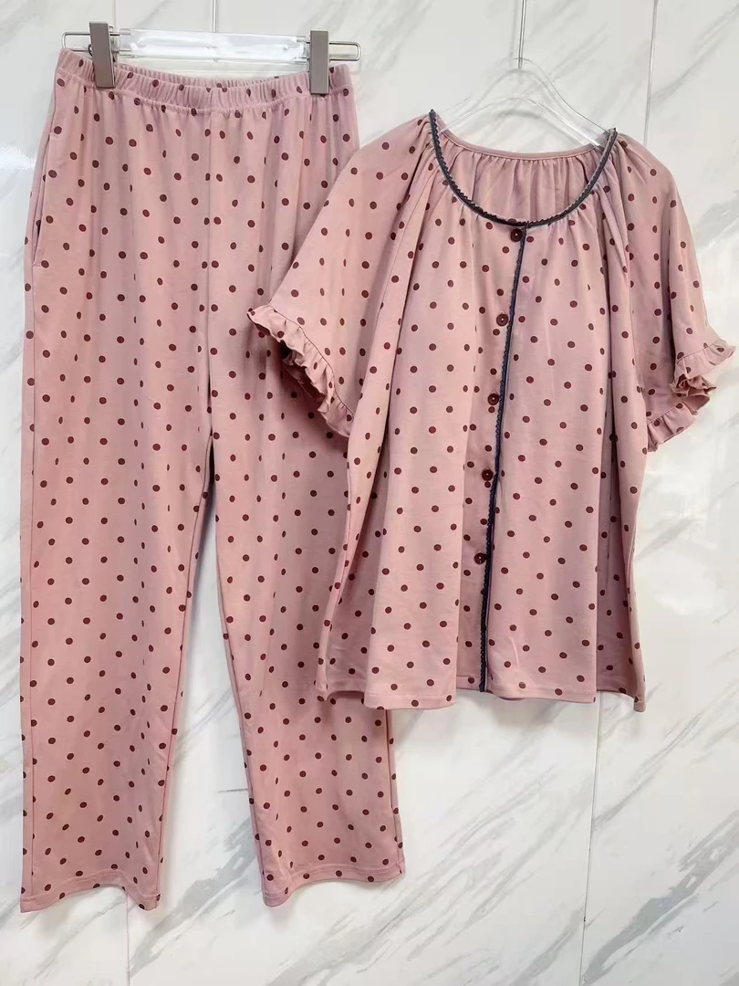 2025夏季新款100棉纯棉胸垫款舒适短袖开衫可外穿女款家居服睡衣