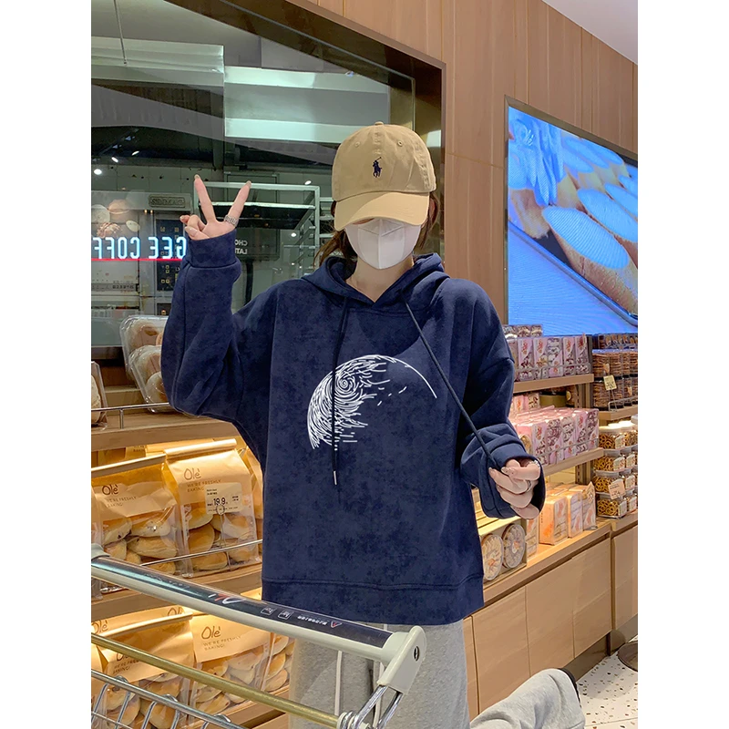 小众设计感连帽短款扎染卫衣女秋冬新款宽松休闲时尚洋气加绒加厚