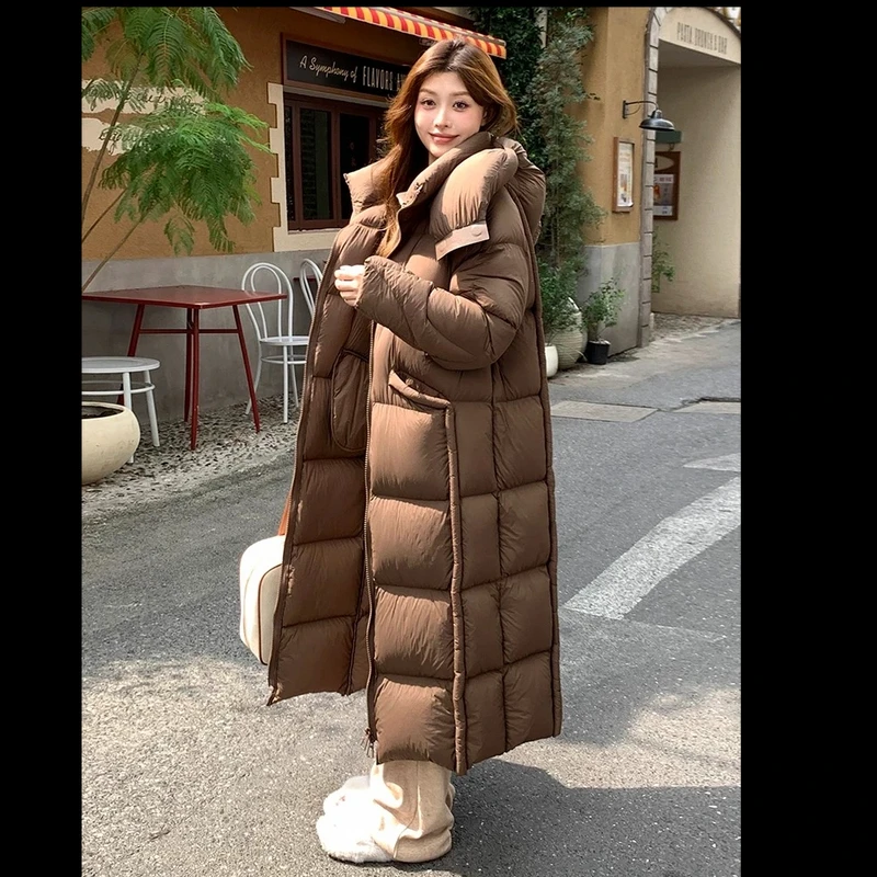 【云朵款】90鸭绒休闲连帽过膝冬季显瘦修身时尚加厚羽绒服