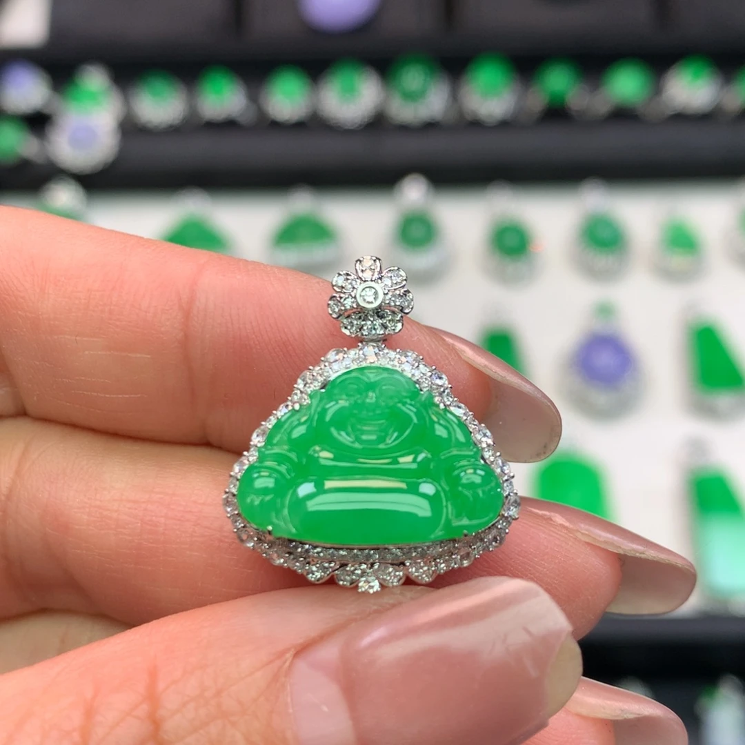 翡翠18K金镶嵌吊坠(不含链)
