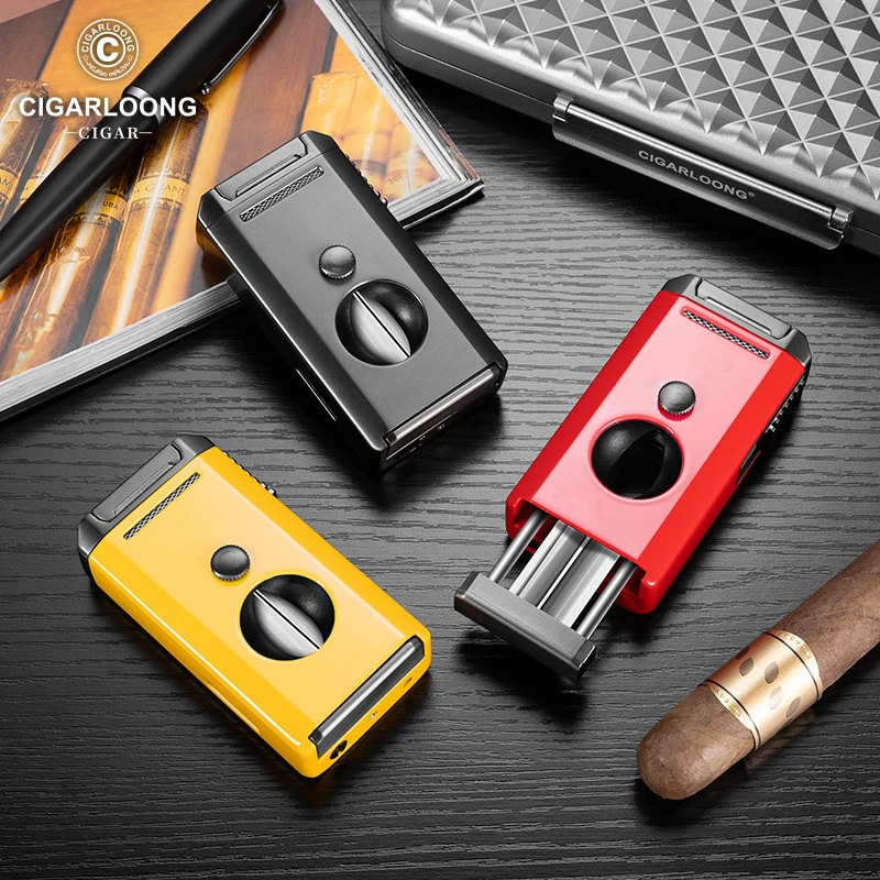 茄龙雪茄打火机双火直冲防风带雪茄剪雪茄烟托便携点火器CB-25AM