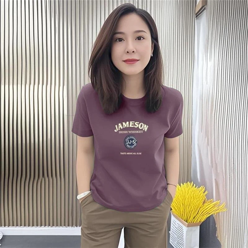 2025独特超好看上衣女夏季时尚圆领印花短袖t恤休闲洋气显瘦体恤