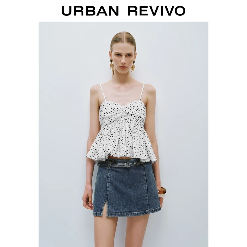UR2025春季新款女装法式休闲波点花苞修身吊带衫UWG250160