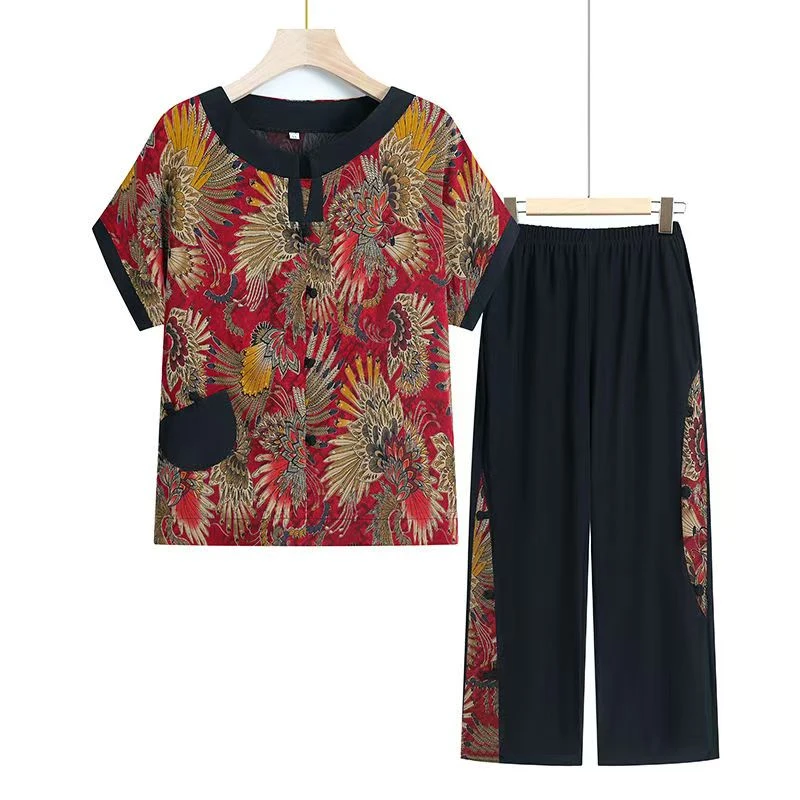 8330中老年妈妈装宽松夏季套装60-70岁老太太上衣两件套C6-5-3