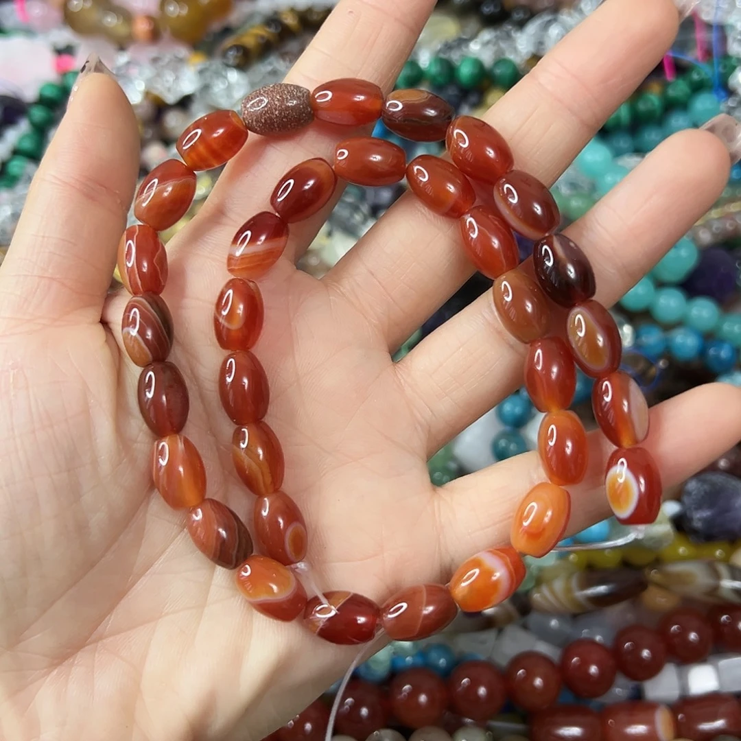 玛瑙/玉髓合金珠宝半成品 卡8✖️10玛瑙枣珠一条