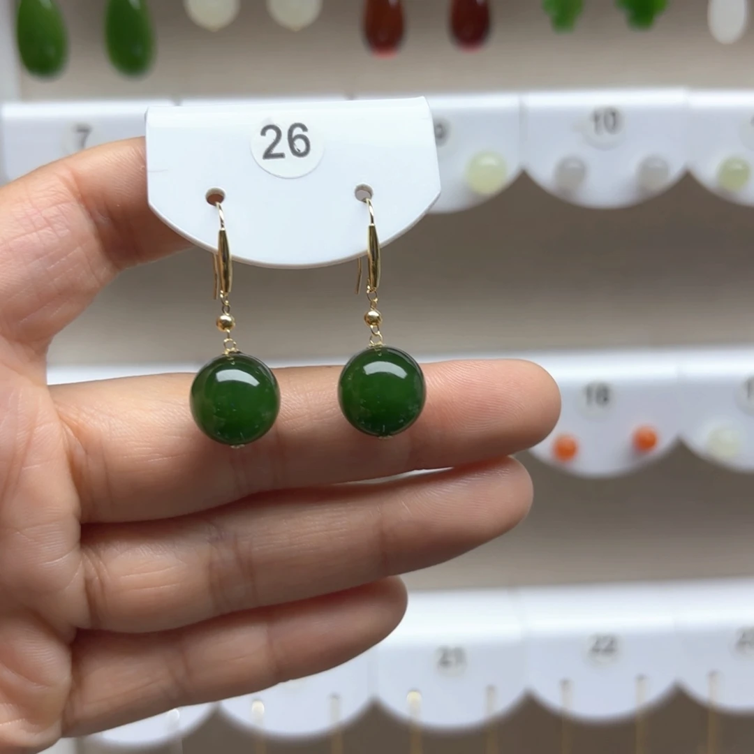 和田玉18K金镶嵌耳饰