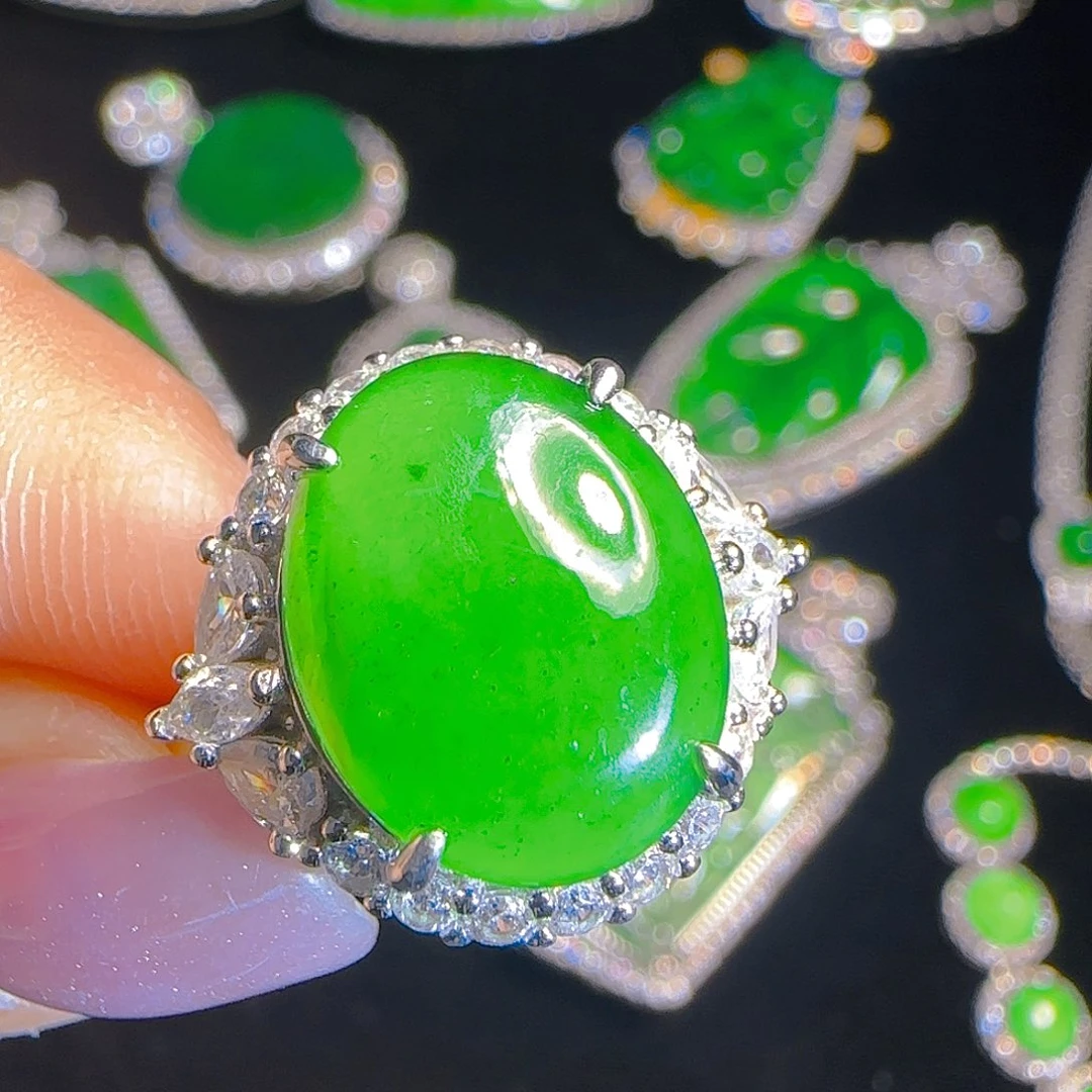 翡翠戒指银S925镶嵌天然