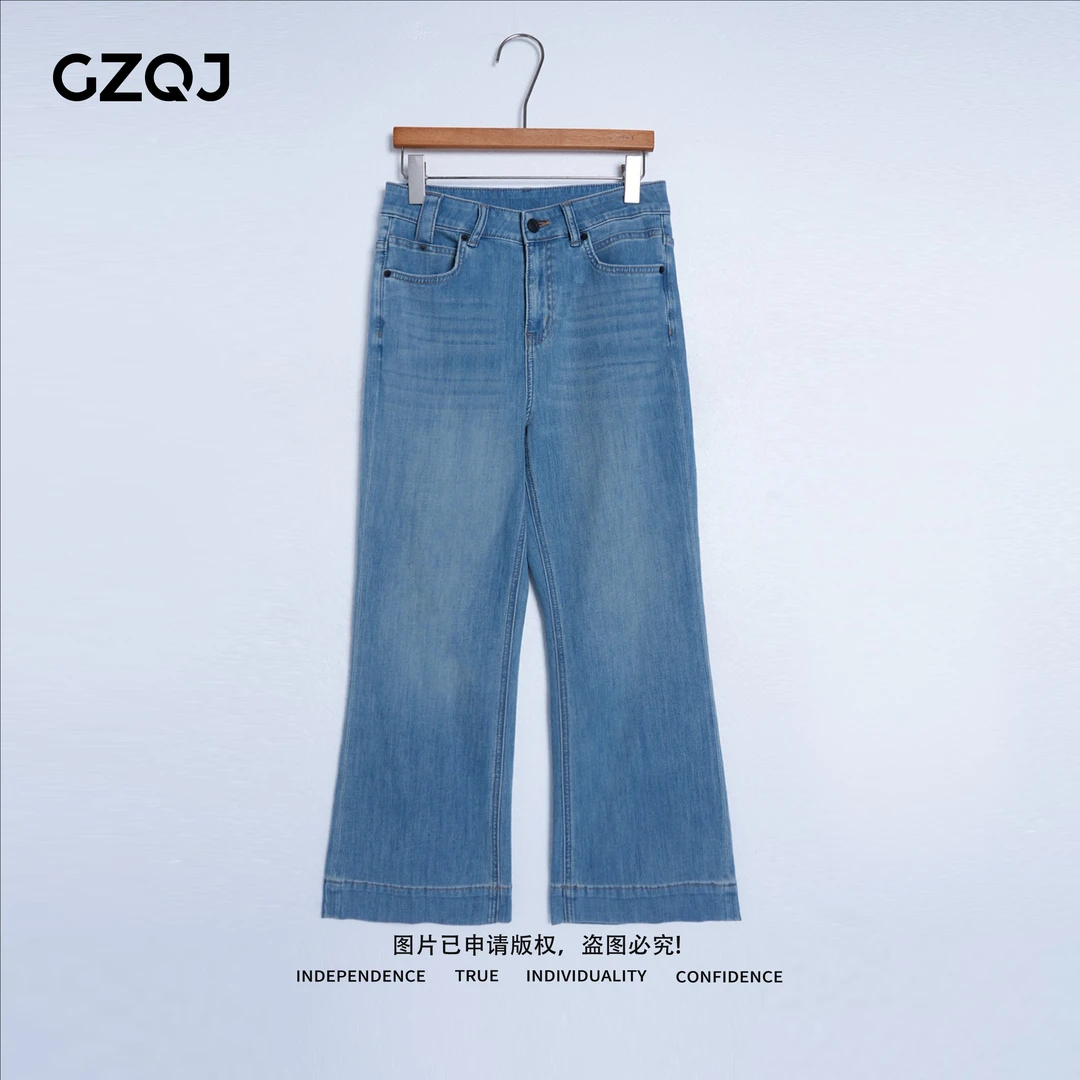 广州琴姐【雅风】欧若风薄款高腰百搭微喇叭牛仔裤九分裤女夏30738