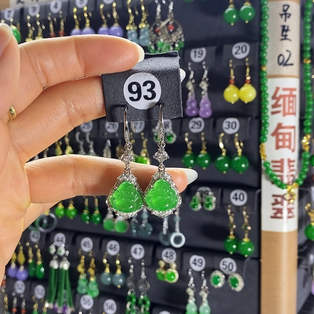 银S925镶嵌翡翠耳饰93