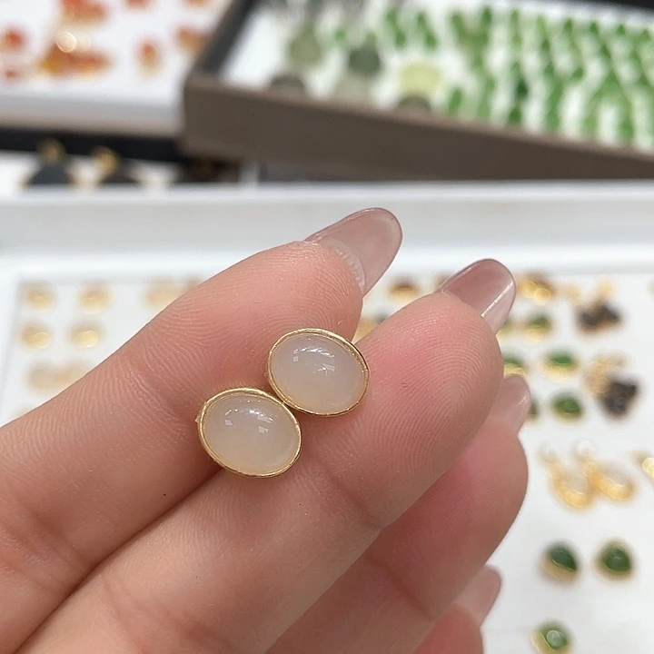 和田玉耳饰银S925镶嵌