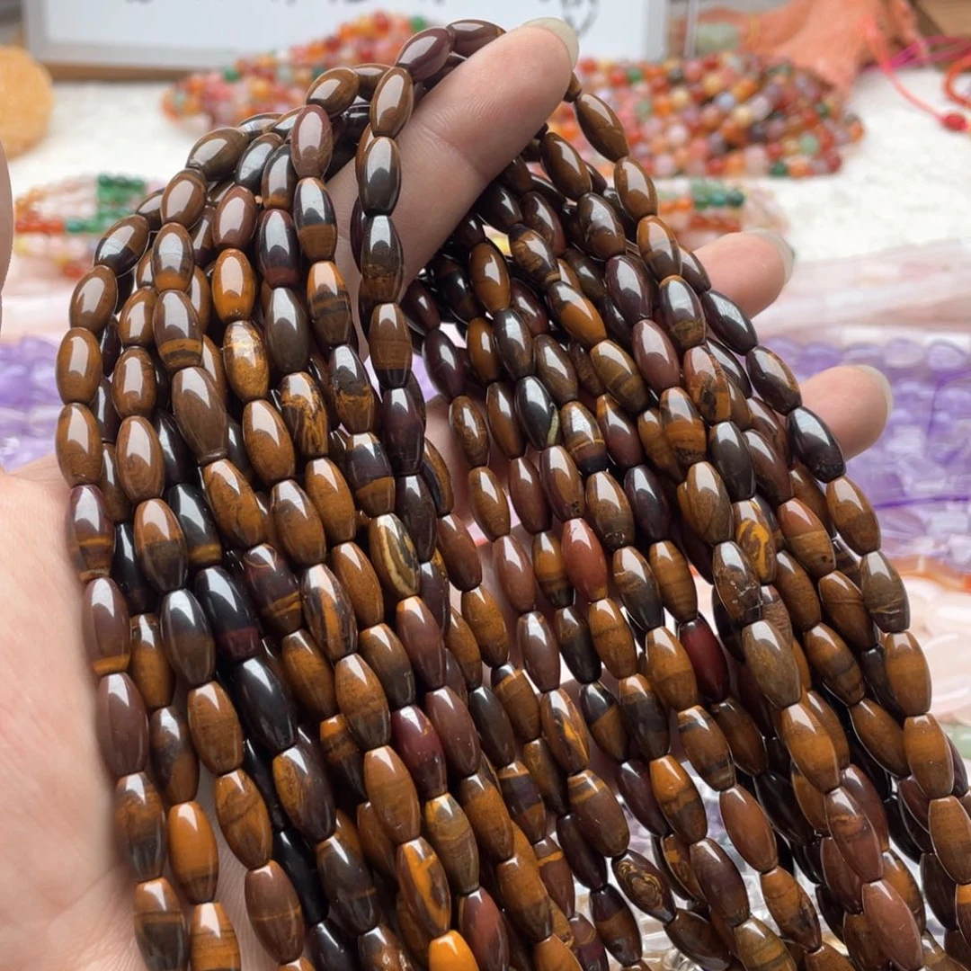 玛瑙/玉髓未镶嵌珠宝半成品一条装6*12mm虎眼混珠鼓珠
