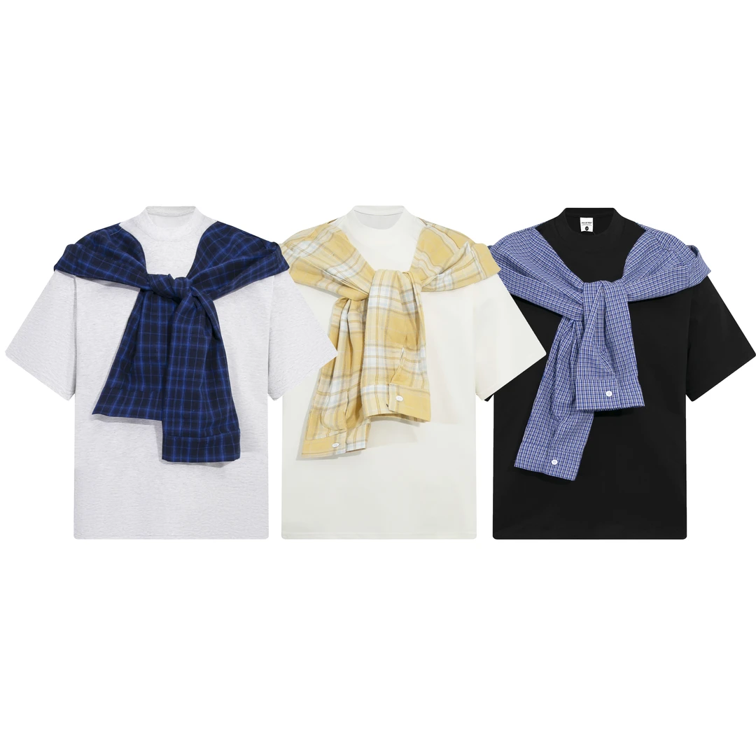 夏季新款宽松型情侣日常短袖休闲拼接T恤M593