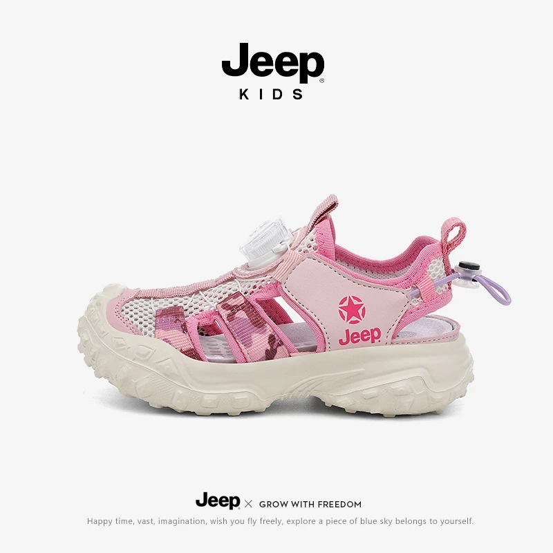 jeep夏款女童镂空凉鞋户外防滑耐磨透气网面运动沙滩鞋男童溯溪鞋