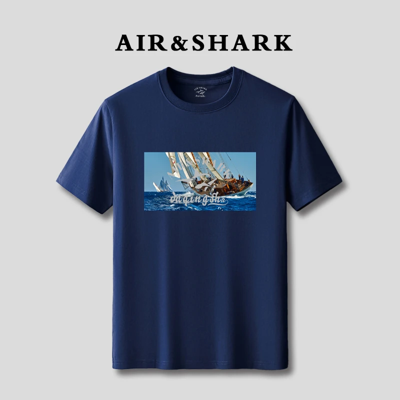AIR SHARK/鲨鱼男士短袖T恤男款夏季高端潮牌印花纯棉半袖宽松T恤