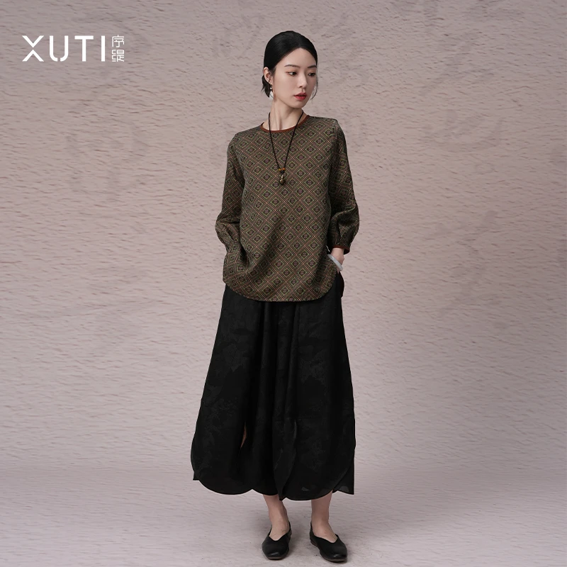 序缇春夏新款复古国风新中式女装桑蚕丝香云纱上衣S06-10979