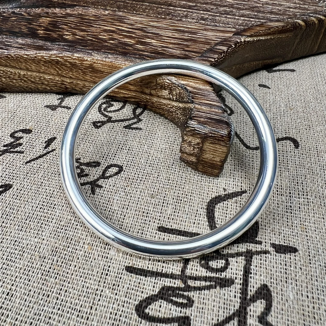 足银手镯 实心亮面大克重古法素圈亮面手镯时尚百搭