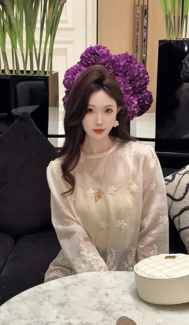 2025春季新款重工蕾丝星星镂空设计感上衣女274
