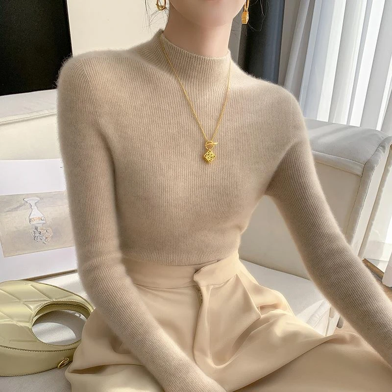 一线成衣无缝高级感半高领山羊绒衫女百搭修女士半高领打底羊绒衫