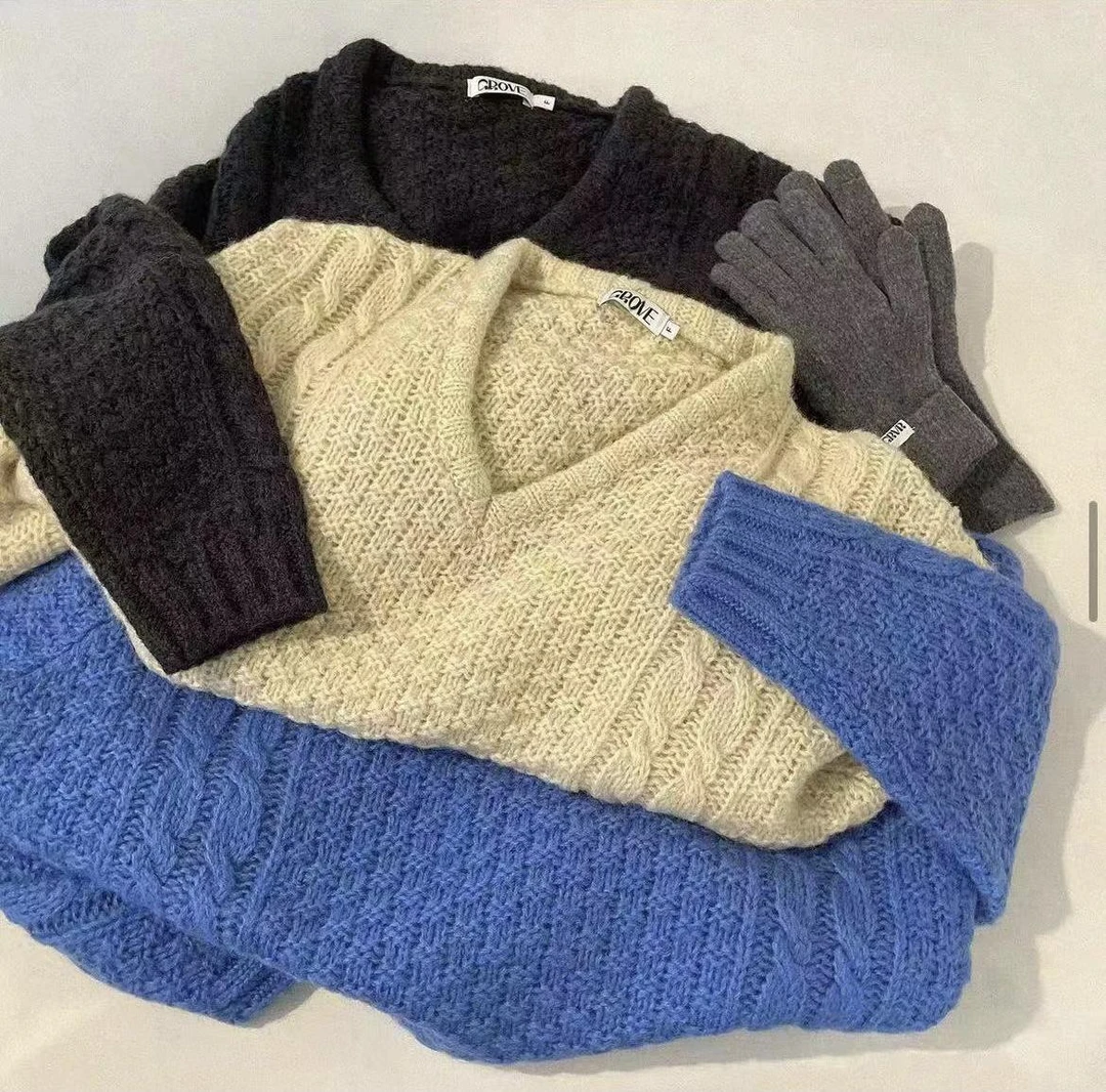 【暖冬心动】慵懒风宽松套头V领毛衣D108