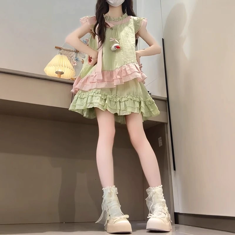 女童套装裙夏季2025新款洋气大童多巴胺短裙连衣裙夏装儿童两件套