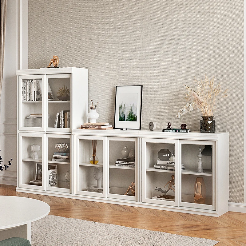 家用落地儿童书柜书架置物架实木客厅矮书柜靠墙防尘书橱储物柜子