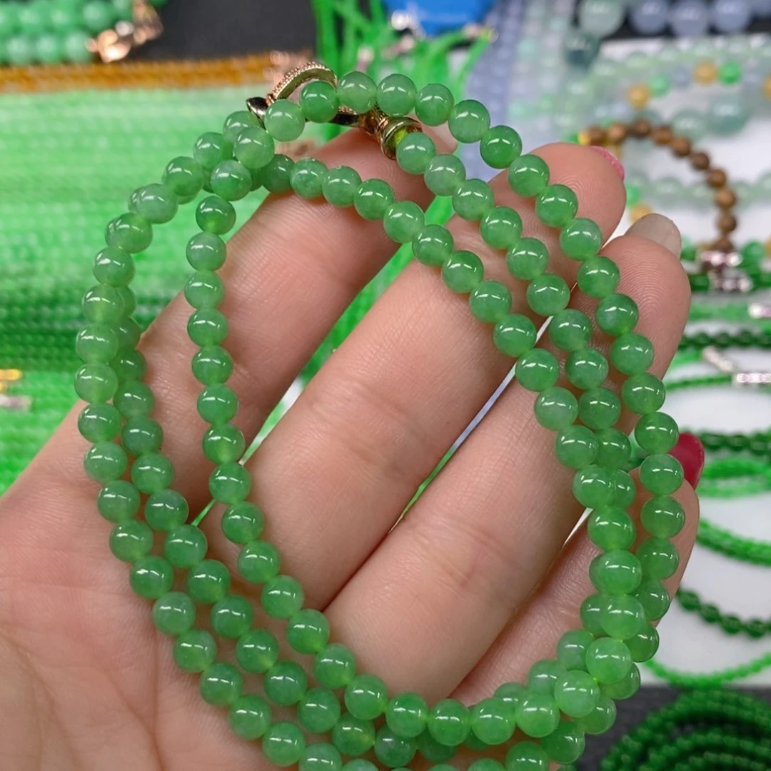 颈饰未镶嵌翡翠缅甸天然翡翠冰种阳绿项链5.2