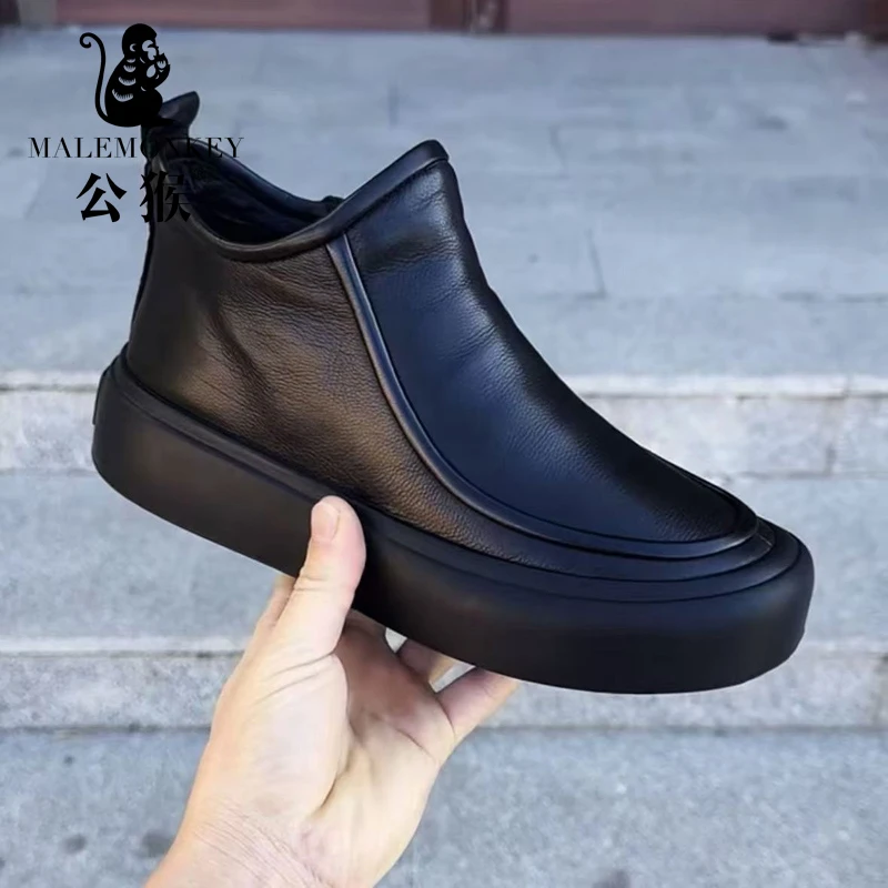 公猴官方正版男鞋春季高帮软底耐磨休闲皮鞋男士百搭商务鞋-JC280