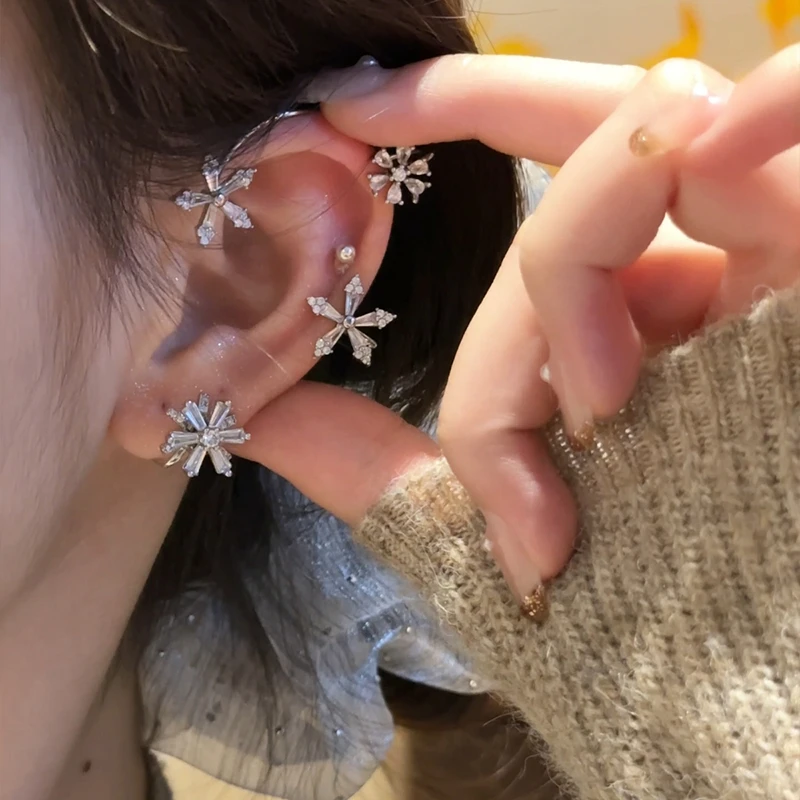 CUOOYINO/初影 铜合金合成锆石耳饰 【花朵】精致百搭耳环气质耳夹