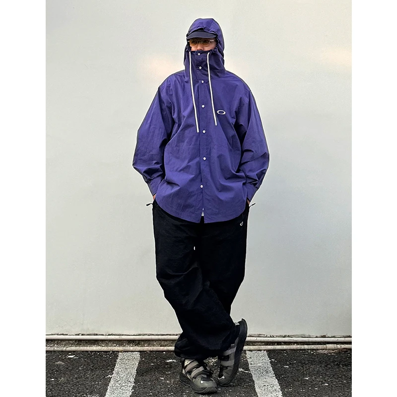 INZUMOKO日系复古宽松衬衫外套工装潮流长袖衬衫上衣休闲连帽