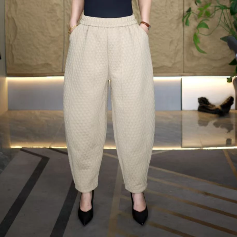 （春款）新款时尚百搭显瘦十二片立体裁剪设计感菱形格宽松南瓜裤