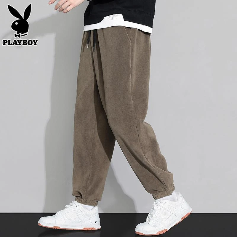 花花公子秋冬款男士休闲裤奥粒绒长裤子束脚宽松正品潮流秋季卫裤