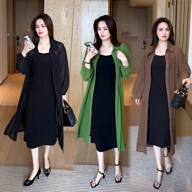 时尚气质洋气2025夏季新款薄款中长款韩版显瘦长袖衬衫外披